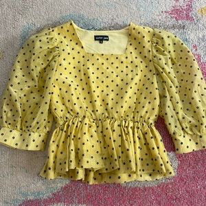 Sister Jane Yellow and Black Floral Daisies Puff Sleeve Top/Poplin Top
